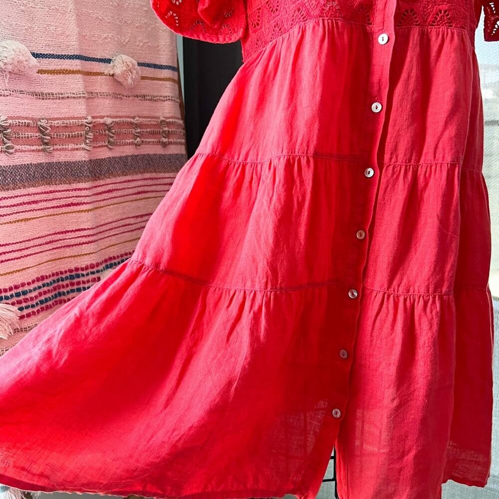 120% Lino Embroidered 100% Linen Shirtdress In Tulip Women’s Size 44 US 8 - Picture 4 of 11